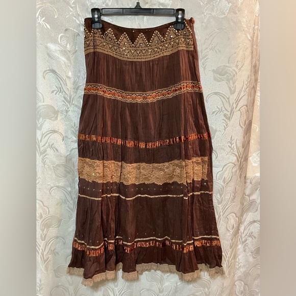 Studio Spa Brown Cotton A Line Maxi Skirt - Picture 1 of 8